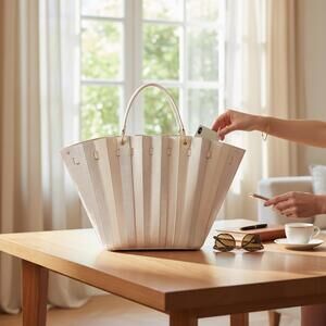 Sara Battaglia Teodora Plisse leather shopper tote bag w green lining NWOT